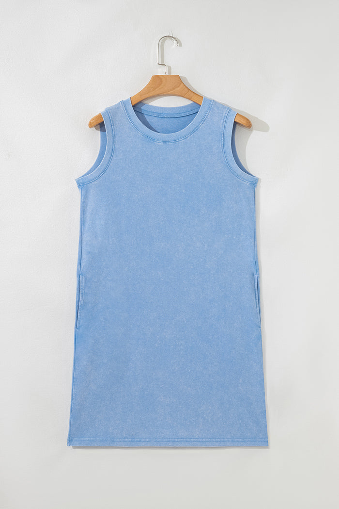 Beau Blue Mineral Wash Pocket Tank Mini Dress Shewin