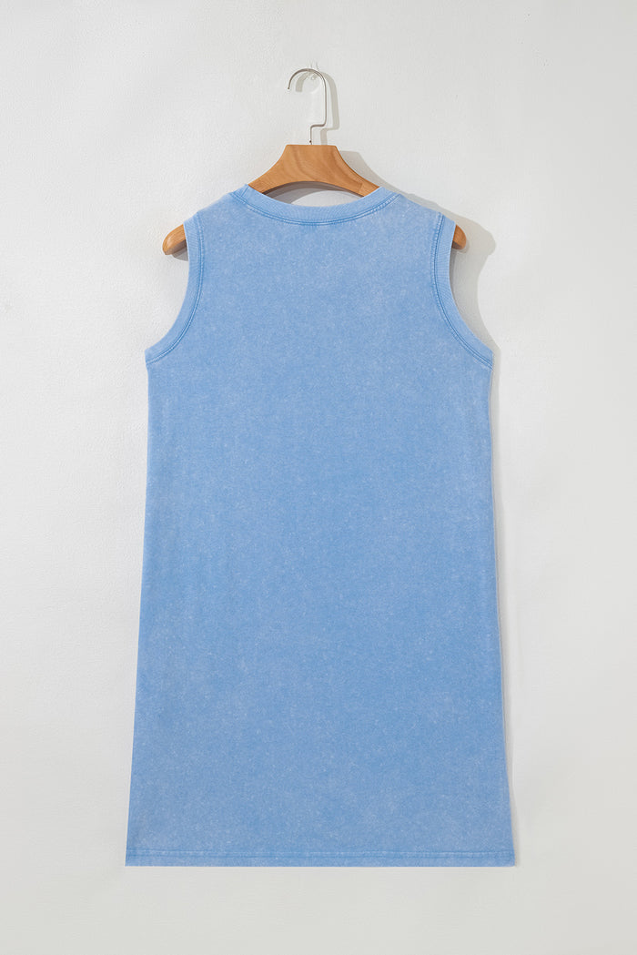 Beau Blue Mineral Wash Pocket Tank Mini Dress Shewin
