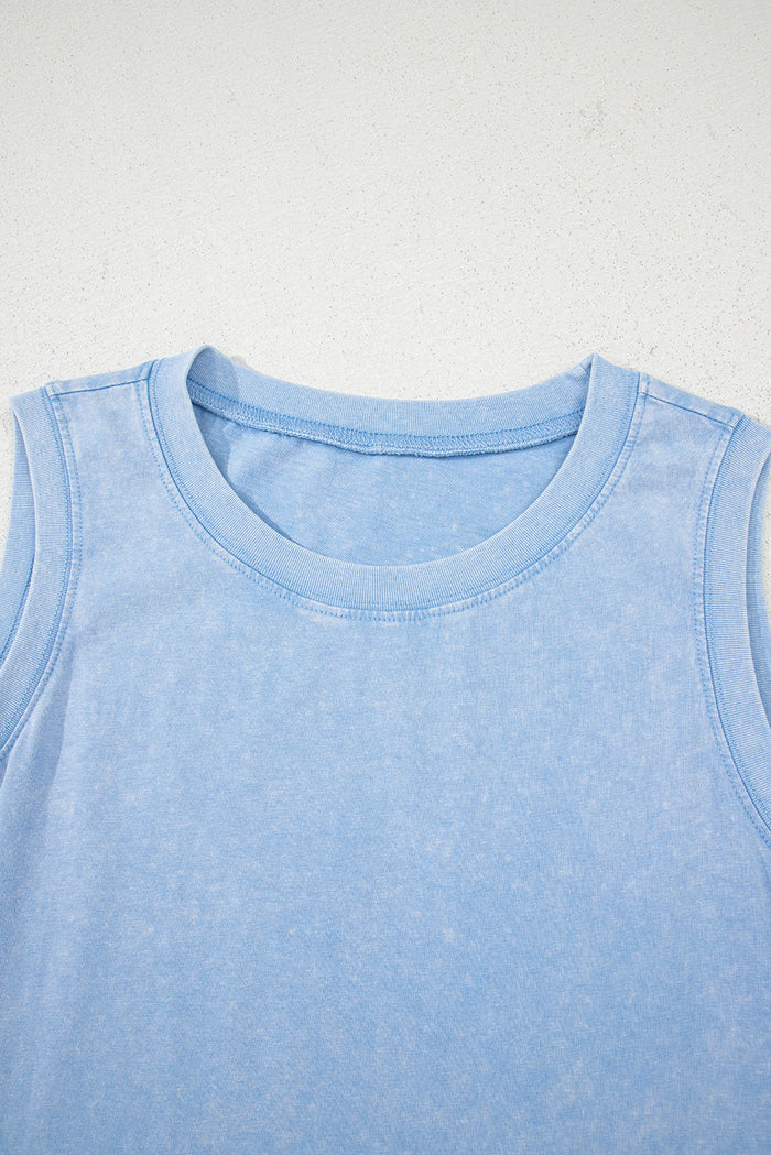 Beau Blue Mineral Wash Pocket Tank Mini Dress Shewin