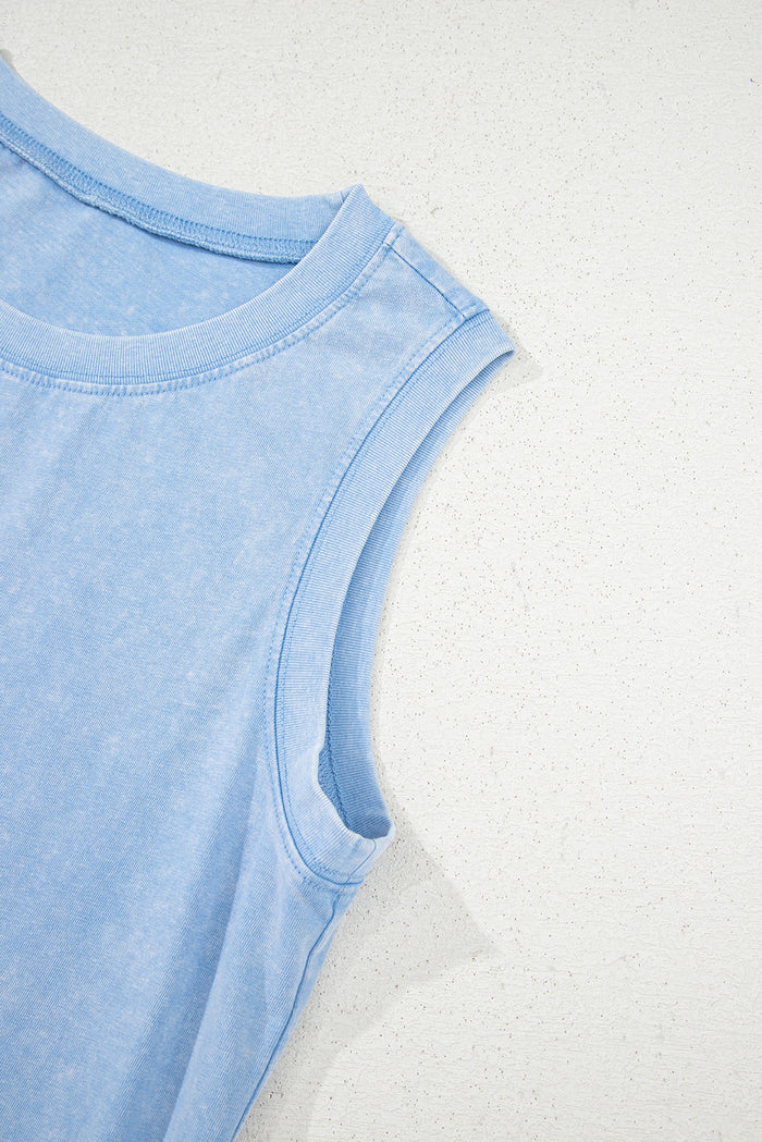 Beau Blue Mineral Wash Pocket Tank Mini Dress Shewin