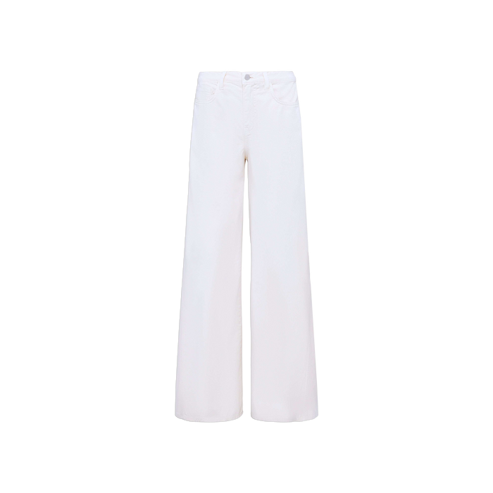 The Beau Wide-Leg Jean is displayed against a plain white background. These high-waisted denim jeans feature a wide-leg silhouette, front pockets, belt loops, and a button closure.