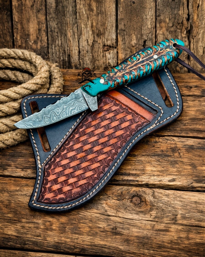Belt Buckaroo Knife - 3.5” Damascus Steel with Pine Cone Handle cskforged