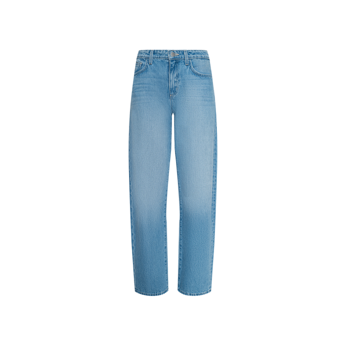 The Bex Rodeo Jean is a light blue, straight-leg denim jean made from 100 cotton, featuring a classic five-pocket design with button and zipper closure, shown against a plain white background.