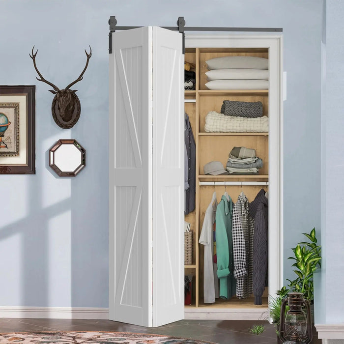 Bi-Folding Sliding Barn Door Hardware Track Kit (No Door) HAUSVITA