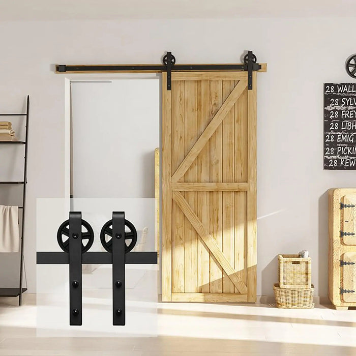 Big Spoke Wheel Roller Sliding Barn Door Hardware Kit (No Door) HAUSVITA