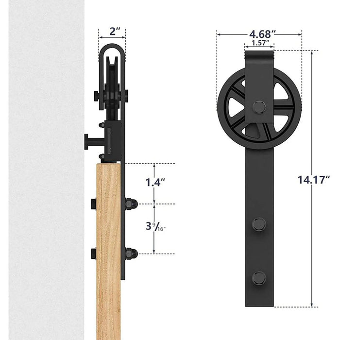 Big Spoke Wheel Roller Sliding Barn Door Hardware Kit (No Door) HAUSVITA