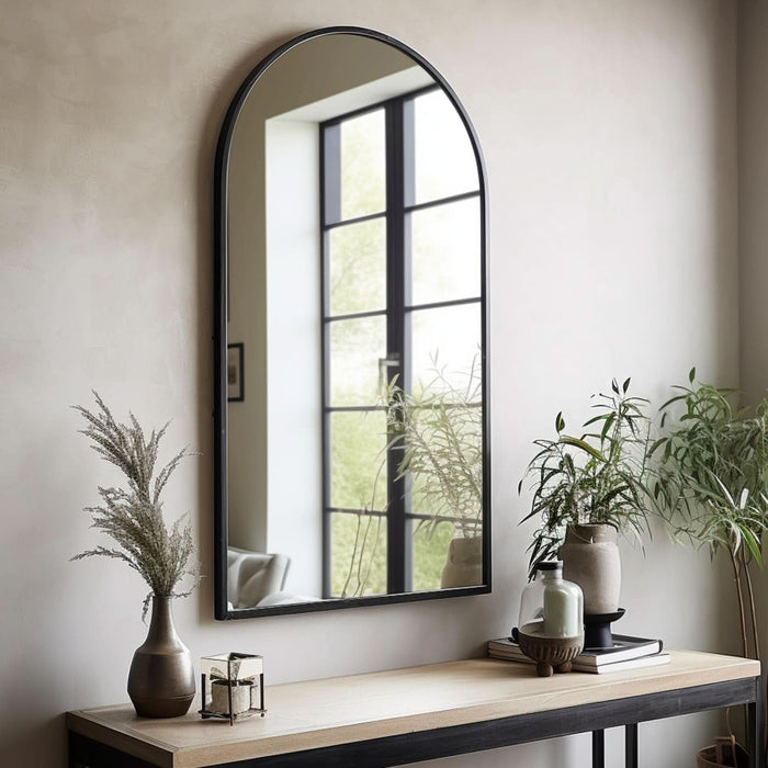 Black Arched Wall Mirror 42x24 Inches With Iron Frame ShipItFurniture