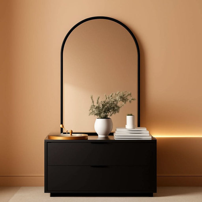 Black Arched Wall Mirror 42x24 Inches With Iron Frame ShipItFurniture