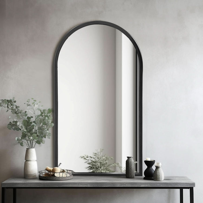 Black Arched Wall Mirror 42x24 Inches With Iron Frame ShipItFurniture