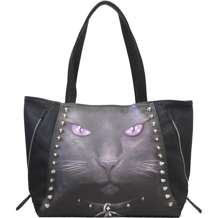 BLACK CAT - Tote Bag - PU Leather Studded Spiral USA