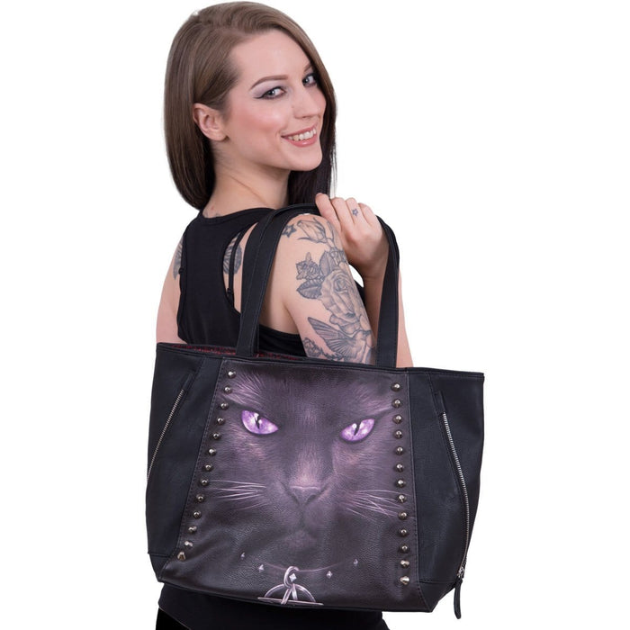 BLACK CAT - Tote Bag - PU Leather Studded Spiral USA