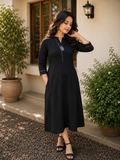 Black flex Aline kurti with thread detailed neckline and sleeves MBS-1180 **Ready to dispatch**