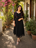 Black georgette Aline kurti with handworked and pintucked yoke MBS-1406 **Ready to dispatch**
