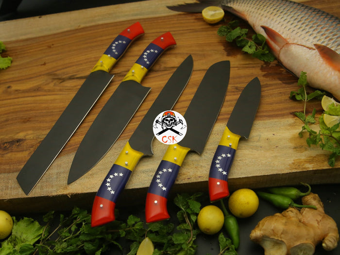 Black Powdered Venezuela Flag Handle Knives cskforged