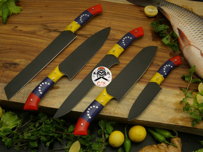 Black Powdered Venezuela Flag Handle Knives cskforged