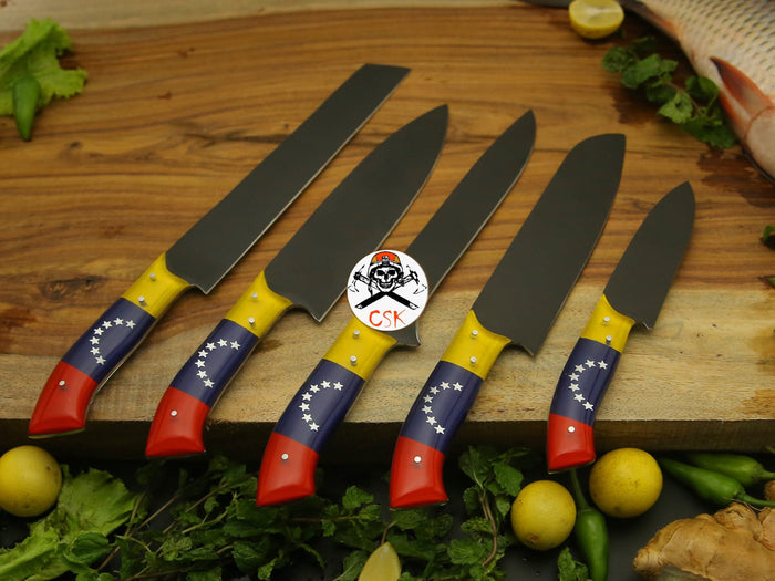 Black Powdered Venezuela Flag Handle Knives cskforged