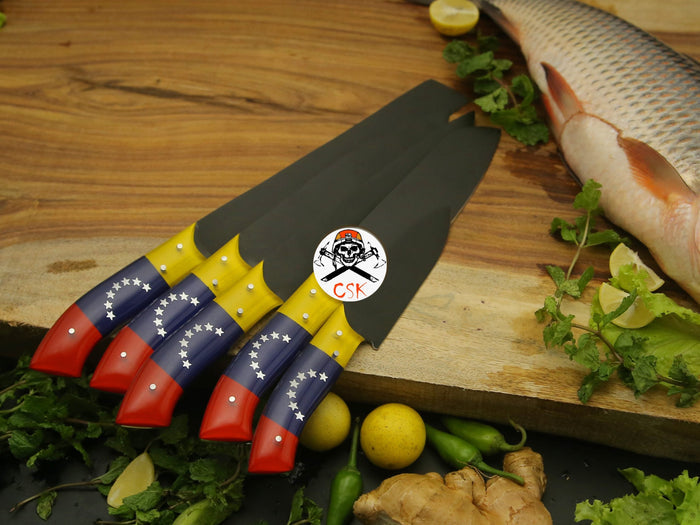 Black Powdered Venezuela Flag Handle Knives cskforged
