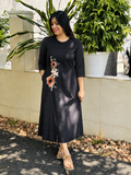 Black shaded flex cotton Aline kurti/dress with embroidered floral motifs MBS-1189 - Three fourth sleeves