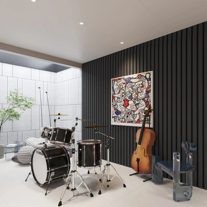 Black Solid Wood Acoustic Slat Wall Panels (Broad Strip) HAUSVITA