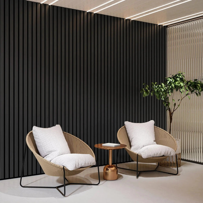 Black Solid Wood Acoustic Slat Wall Panels (Broad Strip) HAUSVITA