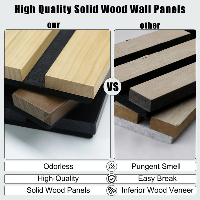 Black Solid Wood Acoustic Slat Wall Panels (Broad Strip) HAUSVITA