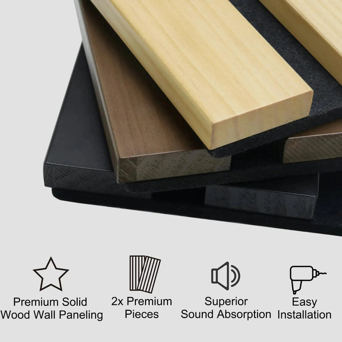 Black Solid Wood Acoustic Slat Wall Panels (Broad Strip) HAUSVITA