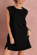 Black Textured Cap Sleeve T Shirt Shift Mini Dress Shewin