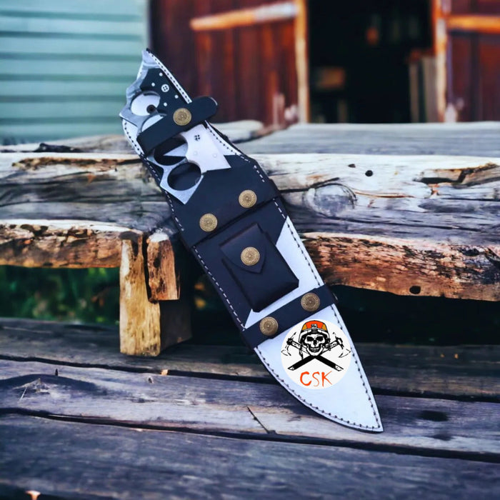 Black & White Edition Damascus Tactical Knuckle Camping Knife with Full Tang handle cskforged