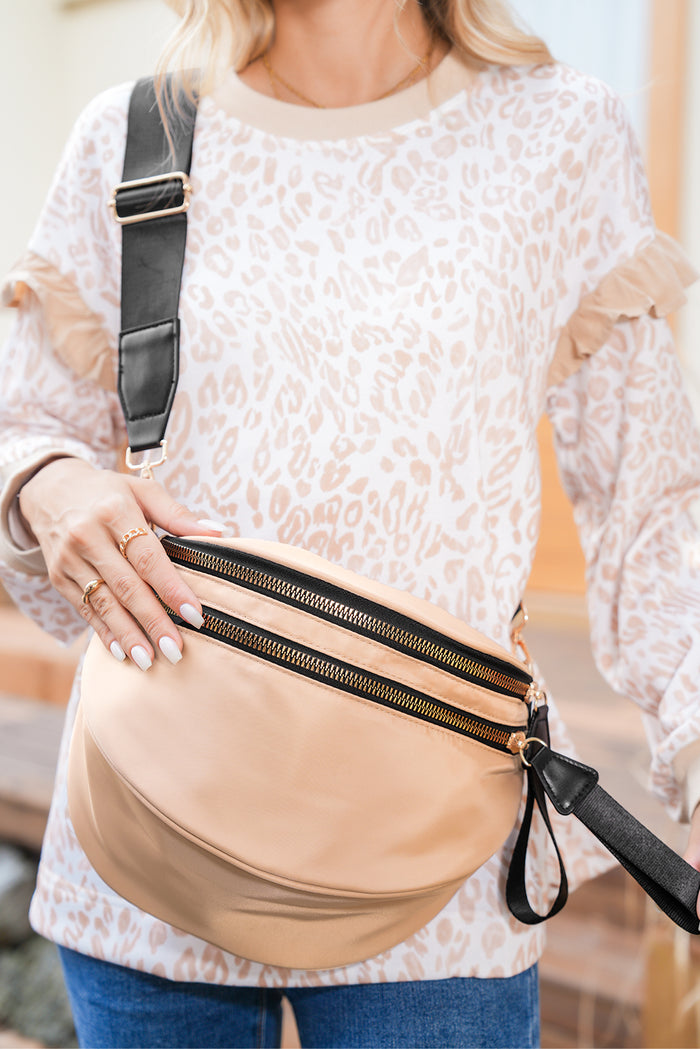 Black Wide Strap Zipper Crossbody Bag Shewin