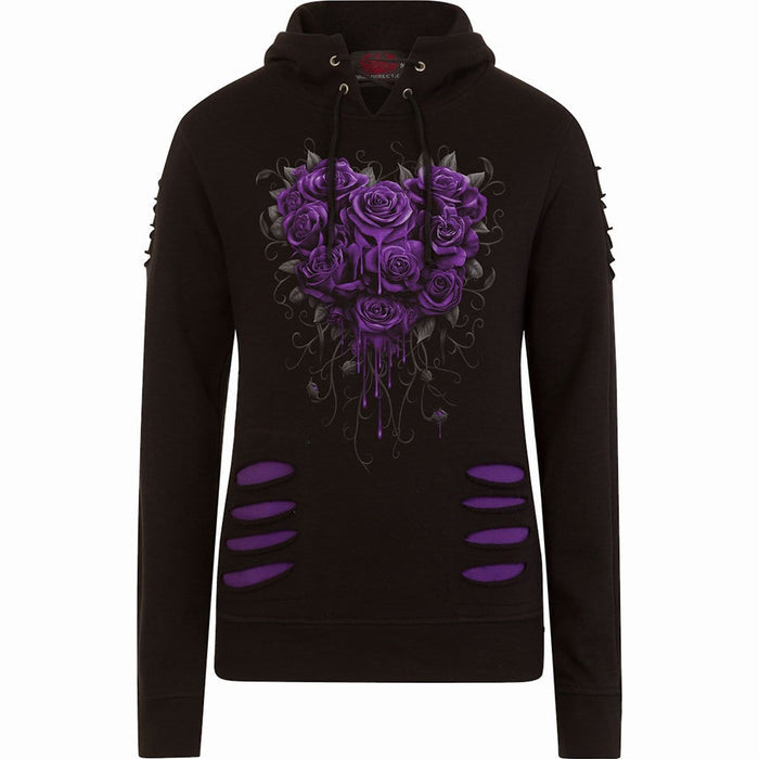 BLEEDING HEART - Large Hood Ripped Hoody Purple-Black Spiral USA
