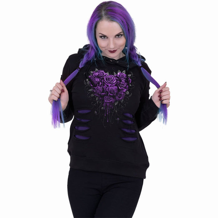 BLEEDING HEART - Large Hood Ripped Hoody Purple-Black Spiral USA