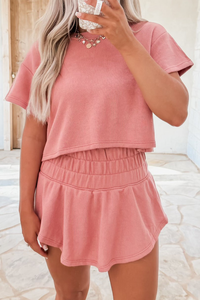 Blossom Cropped Tee and Ruffle High Waist Skort Set Shewin