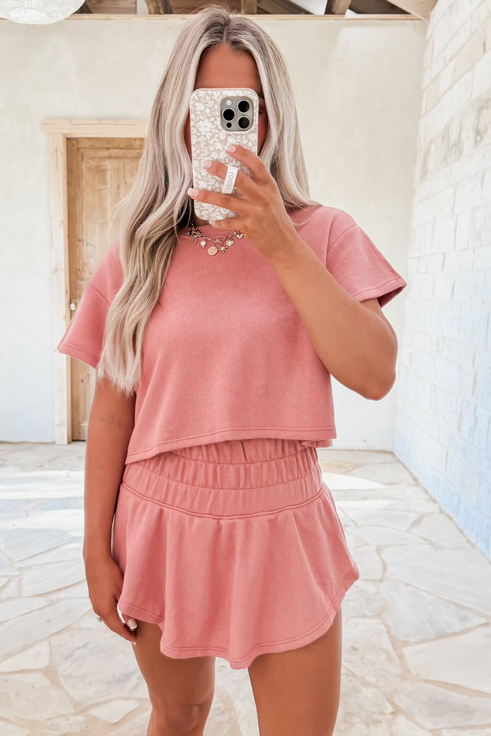 Blossom Cropped Tee and Ruffle High Waist Skort Set Shewin