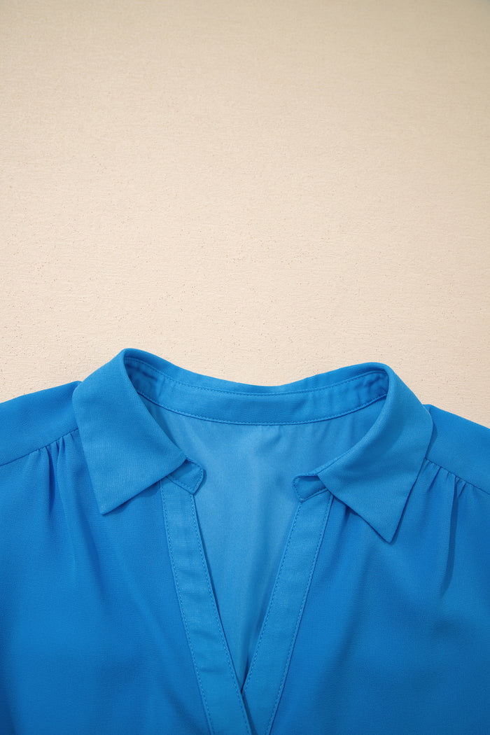 Blue Half Buttons Collared Elastic Waist Sleeveless Shirt Dress Shewin