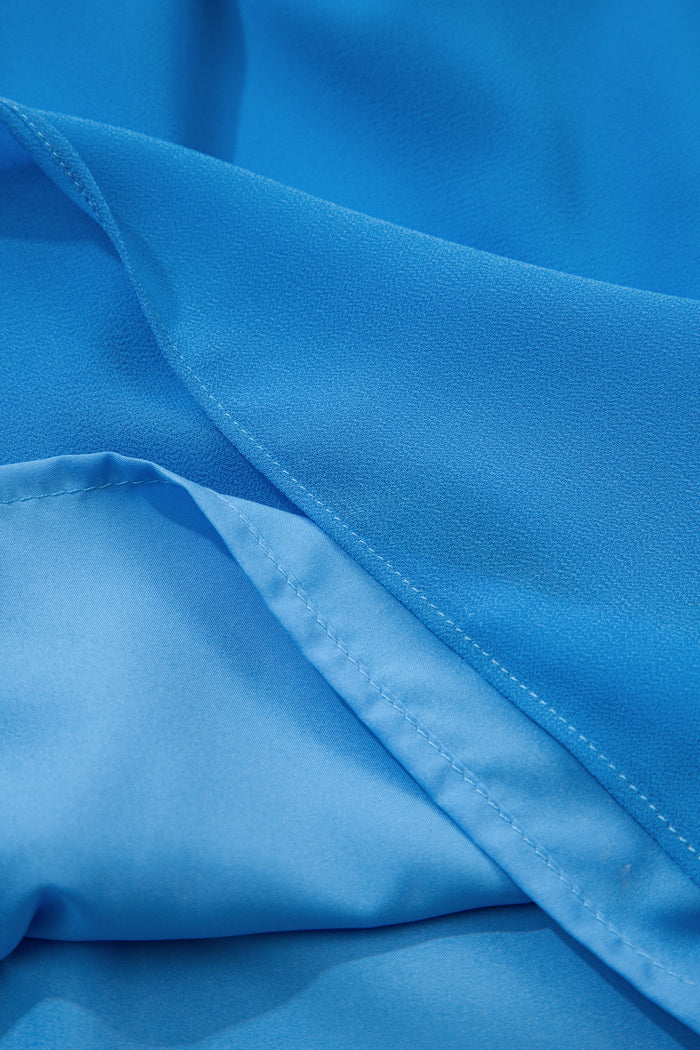 Blue Half Buttons Collared Elastic Waist Sleeveless Shirt Dress Shewin