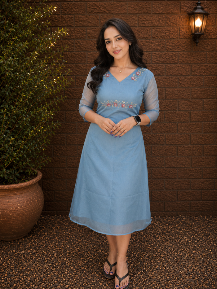 Blue shaded organza dress with handworked yoke MBS-1339 **Ready to dispatch**