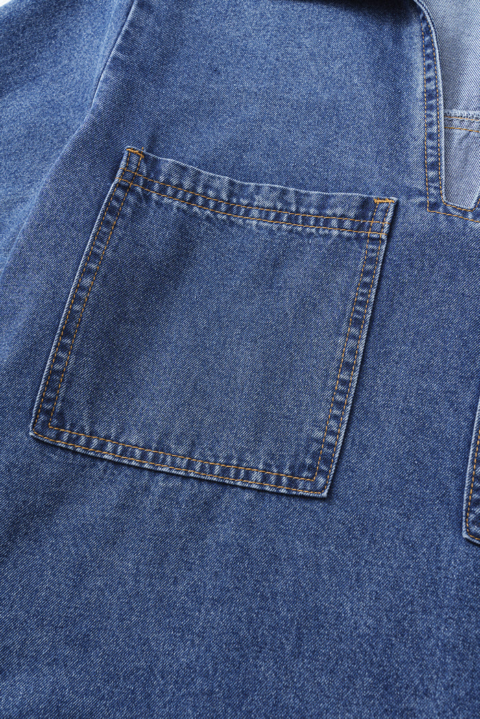 Blue Short Sleeve Collared Chest Pocket Denim Mini Dress Shewin