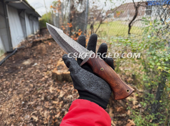 Bobcat Damascus Steel Hunting Knife Rose Wood Handle by cskforged cskforged