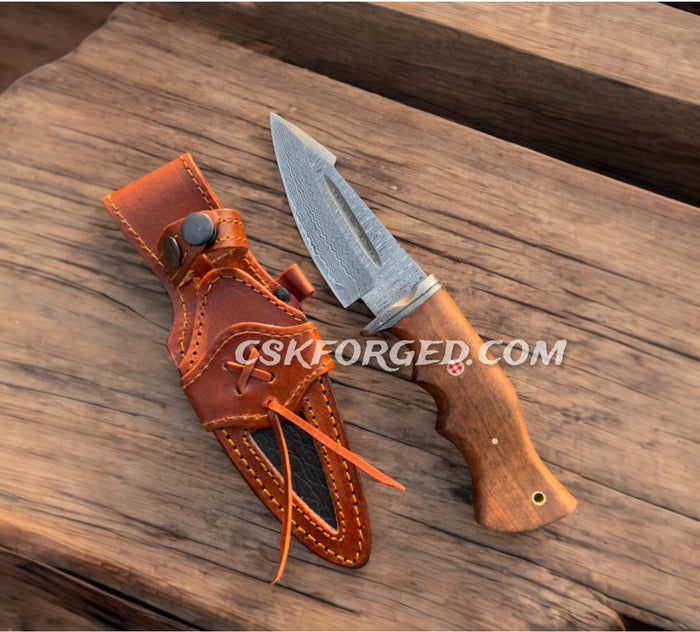 Bobcat Damascus Steel Hunting Knife Rose Wood Handle cskforged