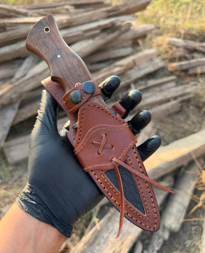Bobcat Damascus Steel Hunting Knife Rose Wood Handle cskforged