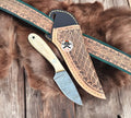 Bone Buckaroo Belt Knife With Damascus Steel Blade cskforged