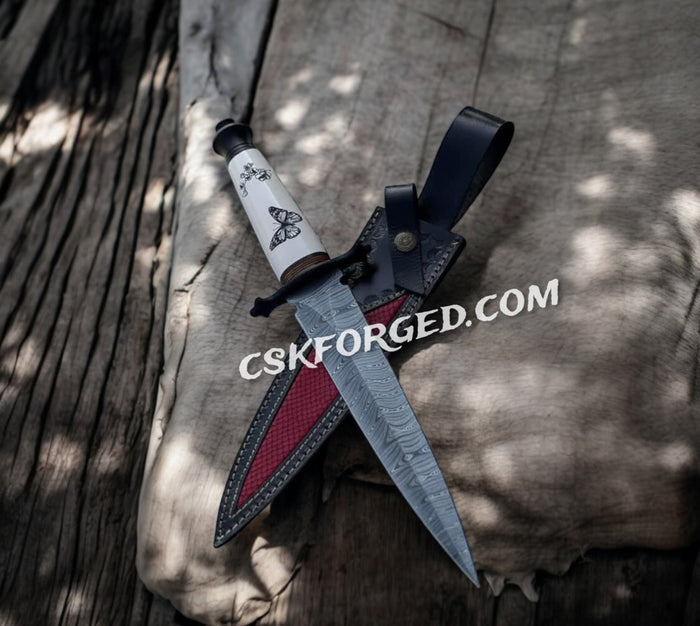 Bone Shaker Damascus Sword– Hand-Forged Biker’s Battle Black Chrome Accent cskforged
