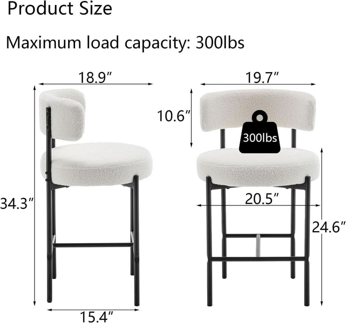 Boucle Bar Stools Set Of 3 24 Inch White Upholstered Counter Stools With Backs ShipItFurniture