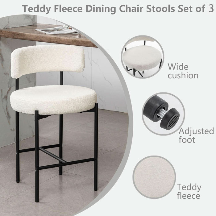 Boucle Bar Stools Set Of 3 24 Inch White Upholstered Counter Stools With Backs ShipItFurniture