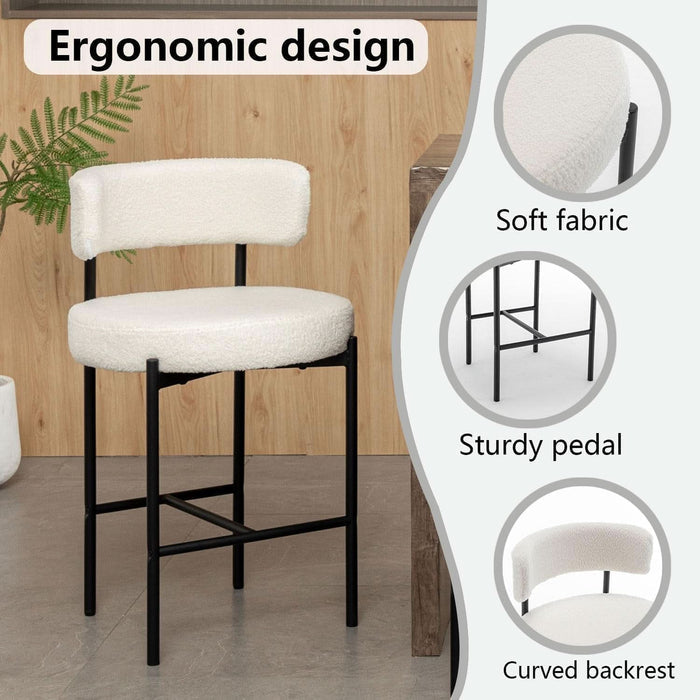 Boucle Bar Stools Set Of 3 24 Inch White Upholstered Counter Stools With Backs ShipItFurniture