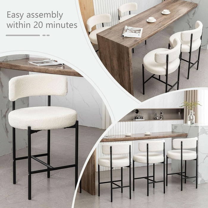 Boucle Bar Stools Set Of 3 24 Inch White Upholstered Counter Stools With Backs ShipItFurniture