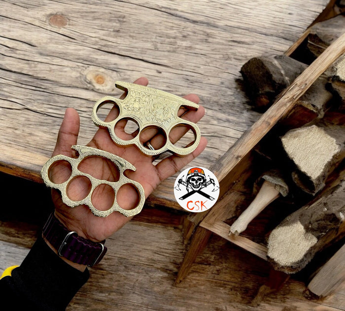Brass Knuckle Set-Hand Engraved Knuckles cskforged