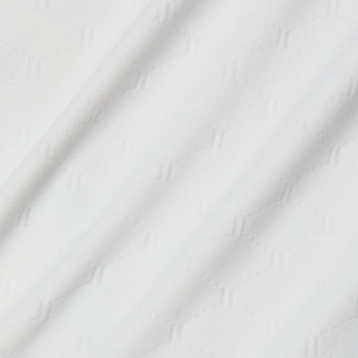 Close-up of the Breana Plunge One-Piece Swimsuit, featuring white fabric with a subtle diagonal textured pattern that creates gentle folds and soft shadows on the surface.