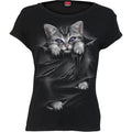 BRIGHT EYES - Boatneck Cap Sleeve Top Black Spiral USA