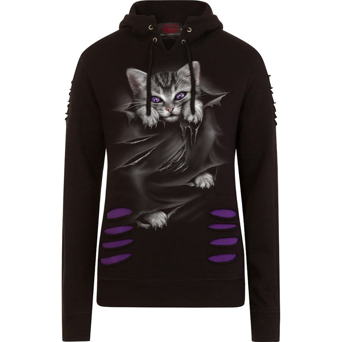 BRIGHT EYES - Large Hood Ripped Hoody Purple-Black Spiral USA